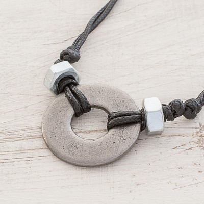 Upcycled metal pendant necklace, Ring of Truth