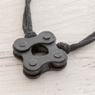 Mens upcycled metal pendant necklace, Chain Square