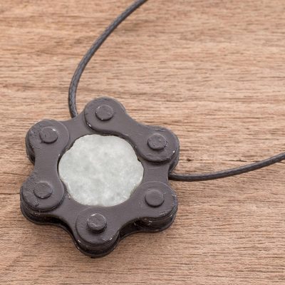 Mens jade pendant necklace, Chain Hexagon