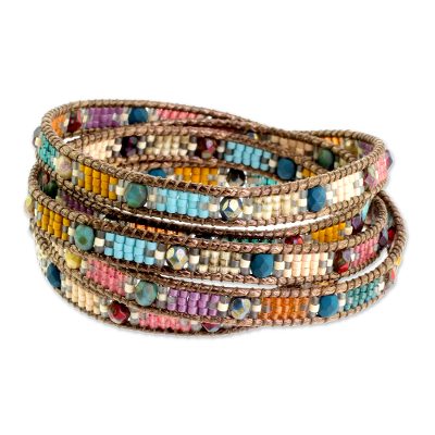 Glass beaded wrap bracelet, 'Colorful Festival' - Colorful Glass Beaded Wrap Bracelet from Guatemala