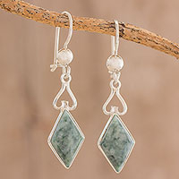 Jade dangle earrings, 'Marvelous Green Diamonds' - Diamond-Shaped Jade Dangle Earrings in Green from Guatemala