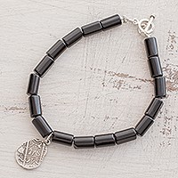 Onyx beaded charm bracelet,