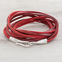 Faux leather cord bracelet, 'Crimson Strands' - Red Faux Leather Cord Bracelet from Guatemala