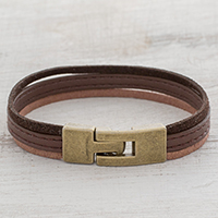 Faux leather wristband bracelet, 'Antiqued Tricolor Elegance' - Antiqued Tricolor Faux Leather Wristband Bracelet
