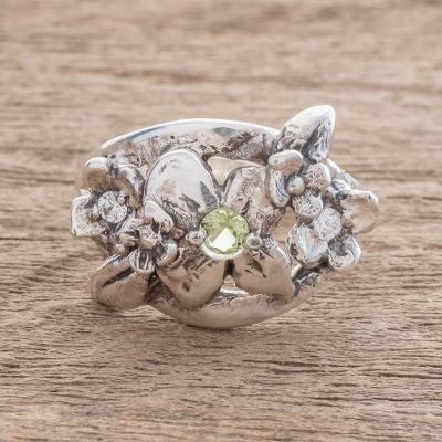 Sterling silver cocktail ring, Delightful Bouquet in Green