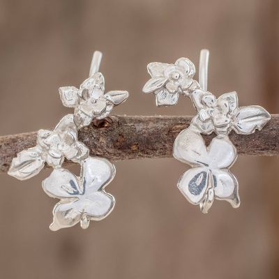 Sterling silver climber earrings, Summer Flowers