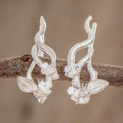 Sterling silver climber earrings, Autumn Flowers