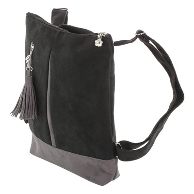 Suede backpack, 'Exploration in Black' - Handmade Suede Backpack in Black from Costa Rica