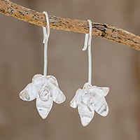 Sterling silver drop earrings, 'Shining Floral Happiness' - High-Polish Sterling Silver Drop Earrings from Costa Rica