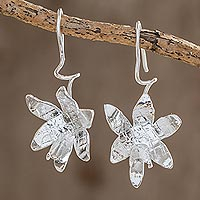 Sterling silver drop earrings, 'Fascinating Shining Orchids' - Sterling Silver Orchid Flower Drop Earrings from Costa Rica
