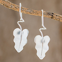 Sterling silver drop earrings, 'Twisting Leaves' - Sterling Silver Leaf Drop Earrings from Costa Rica