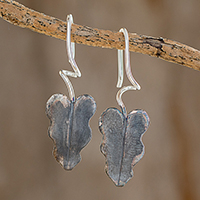 Sterling silver drop earrings, 'Dark Twisting Leaves' - Oxidized Sterling Silver Leaf Earrings from Costa Rica