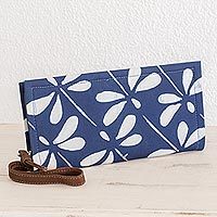 Leather accented batik cotton wristlet,