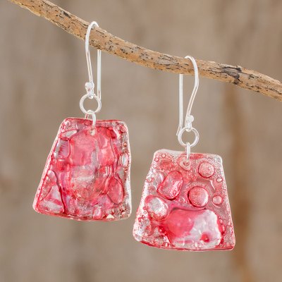 Recycled CD dangle earrings, Red Trapezoids