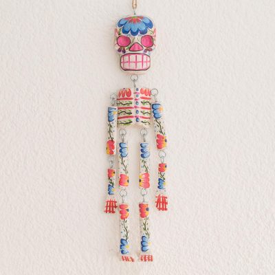 Wood wall ornament, Colorful Tradition in White (15 inch)