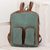 Leather accent cotton backpack, 'Mint Diamonds' - Leather Accent Cotton Backpack in Mint from Guatemala (image 2) thumbail
