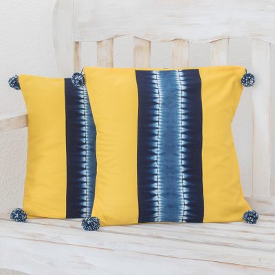 Tie-dyed cotton cushion covers, Maize Trail (pair)