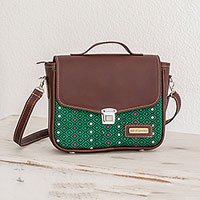 Leather accent cotton shoulder bag,