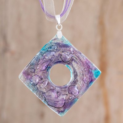 Recycled CD pendant necklace, Purple Mystic
