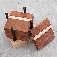 Wood coasters and holder,