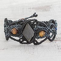 Multi-gemstone braided wristband bracelet,