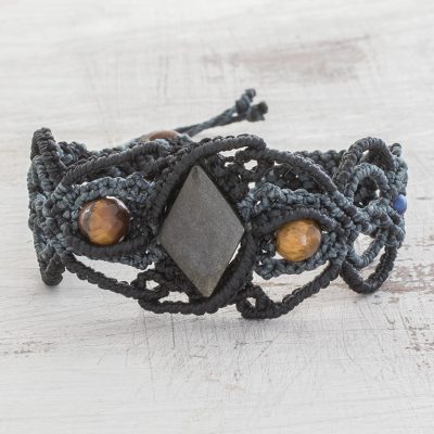 Multi-gemstone braided wristband bracelet, Stones of Strength