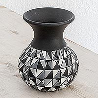 Ceramic decorative vase, 'Elegant Geometry' - Geometric Ceramic Decorative Vase from Nicaragua