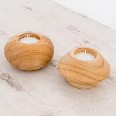 Teakwood tealight holders, Home Light (pair)