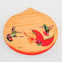 Wood plaque, 'Flying Free' - Hand-Painted Hummingbird Wood Wall Plaque from Costa Rica