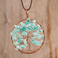 Aquamarine pendant necklace, 'Capricorn Tree of Life' - Aquamarine Gemstone Tree Pendant Necklace from Costa Rica