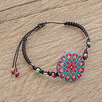 Glass beaded macrame pendant bracelet, 'Mesmerizing Colors' - Colorful Glass Beaded Macrame Pendant Bracelet
