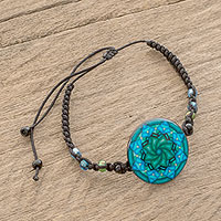 Glass beaded macrame pendant bracelet, 'Mesmerizing Skies' - Spiral Motif Glass Beaded Macrame Pendant Bracelet