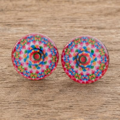 Resin and paper button earrings, Mesmerizing Kaleidoscope