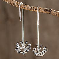 Sterling silver drop earrings, 'Dandelion' - Sterling Silver Dandelion Drop Earrings from Costa Rica