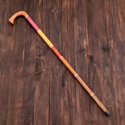 Wood cane, 'Pep in Your Step' - Classic Curved Handle Colorful Multiple Wood Cane