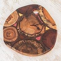 Reclaimed wood trivet, 'Country Wood' - Round Reclaimed Wood Trivet from Costa Rica