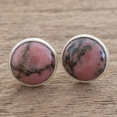 Rhodonite stud earrings, Soft Elegance