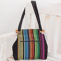 Cotton shoulder bag, 'Striped Party' - Colorful Striped Cotton Shoulder Bag from El Salvador