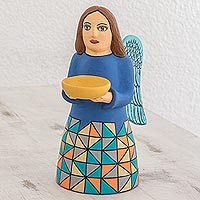 Ceramic statuette, 'Angel of Abundance' - Ceramic Statuette of an Angel with a Bowl from Nicaragua
