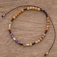 Jasper and amethyst beaded anklet,