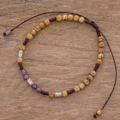 Jasper and amethyst beaded anklet, 'Magic Earth' - Jasper and Amethyst Beaded Anklet from Guatemala