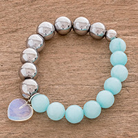 Aquamarine and moonstone beaded stretch bracelet,