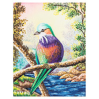 'Lilac-Breasted Roller' - Realist Lilac-Breasted Roller Painting from Guatemala