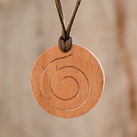 Wood pendant necklace, Brown Spiral