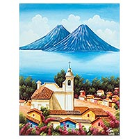 'Faith of a Village' - Signed Landscape Painting of a Village Church from Guatemala