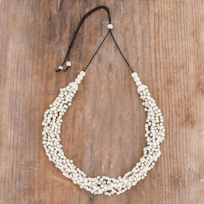 Ceramic beaded torsade necklace, Oceanic Breeze in White