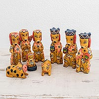 Wood nativity scene, 'Christmas Puppies' (9 piece) - Dog-Themed Wood Nativity Scene from Guatemala (9 Piece)