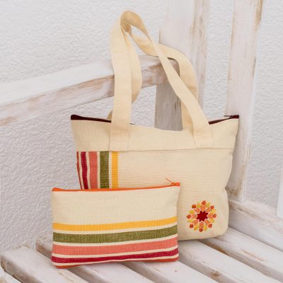 Cotton shoulder and cosmetic bag, Floral Summer (pair)