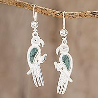 Jade dangle earrings, 'Gleaming Macaw' - Green Jade Macaw Dangle Earrings from Guatemala