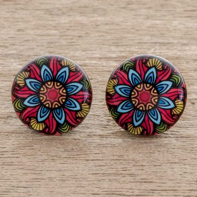Resin and paper stud earrings, Multicolored Splendor